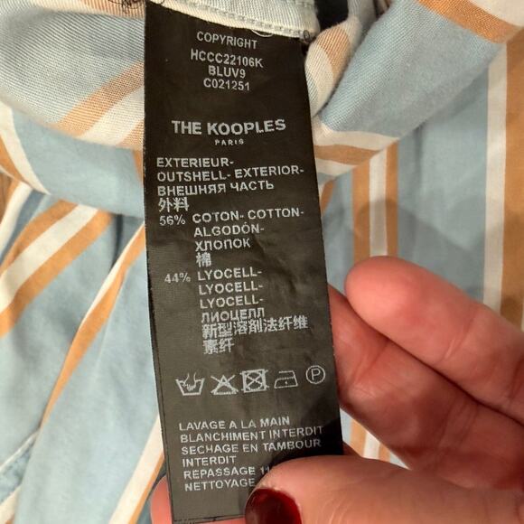 The Kooples Blue striped Hawaiian Collar Short Sleeve Button Down size Large - Picture 6 of 8